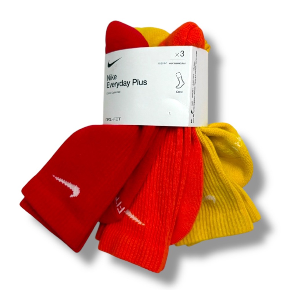 Nike Drifit Everyday plus cotton cushioned multicolor crew socks mid calf height